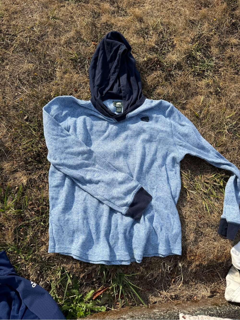Roots hooded waffle long sleeve shirt - Blue/Navy